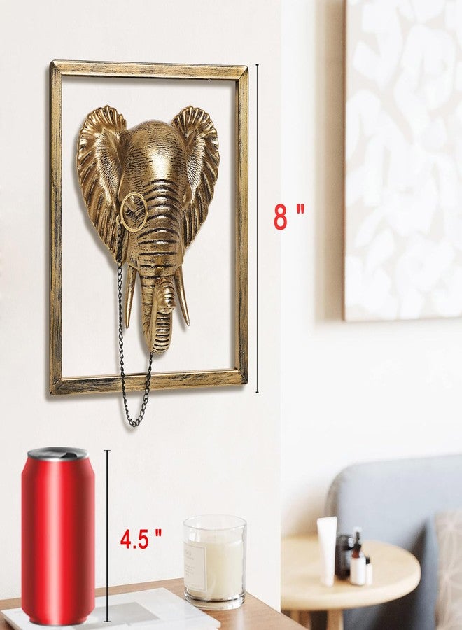 Newinhome ديكور حائط على شكل رؤوس حيوانات من نيوينهوم (إطار معدني هدية) منحوتات حيوانات من الراتنج، ديكور حائط معلق على شكل رأس، منحوتة جدارية ذهبية عتيقة لغرفة المعيشة وغرفة النوم والمكتب (فيل) - Image 3